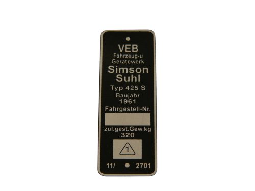 Típustábla s, 425S Vékony, Simson AWO 425T
