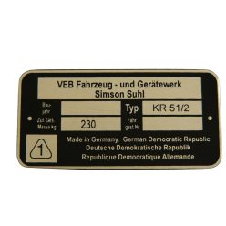 Típustábla kr, feszültségszabályzó,, Simson KR51/2
