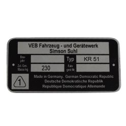 Típustábla, kr51, Simson KR51