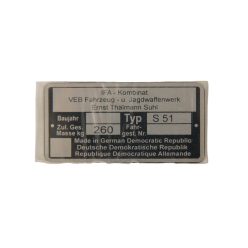 Típustábla, s51, Simson S51