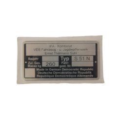 Típustábla s51N, Simson S51