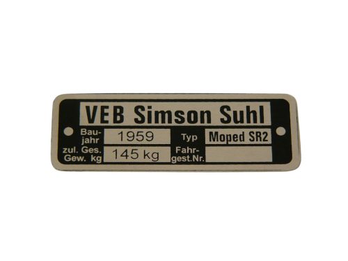 Típustábla, sr2, Simson SR2, SR2E