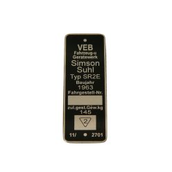 Típustábla, SR2E, Simson SR2, SR2E