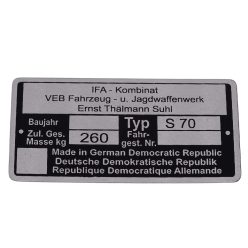 Típustábla, s70, Simson S51