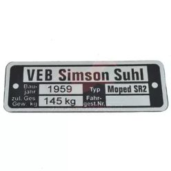 Típustábla, Simson SR2