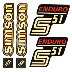   Matrica, burkolat és tank, S51 ENDURO, IFA, sárga/piros, RETRO PREMIUM készlet