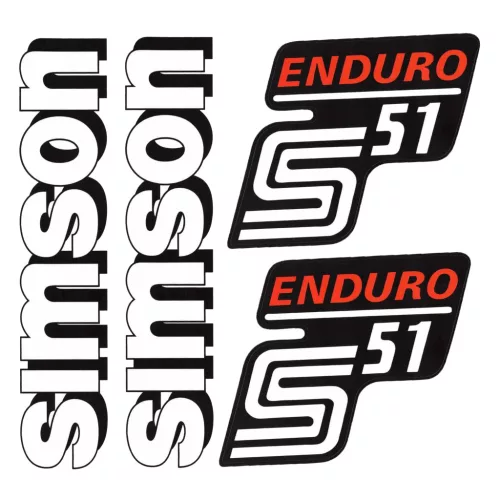 Matrica, burkolat és tank, S51 ENDURO, fehér/piros, PREMIUM készlet