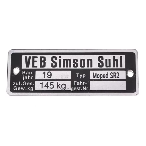 Adattábla, SIMSON SR2 PL