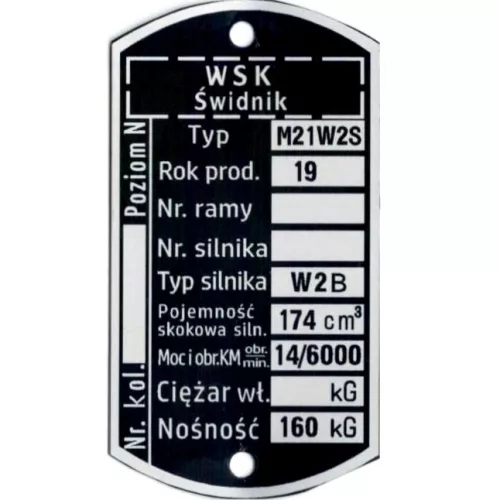 Adattábla, WSK 175 M21W2S (W2B ENGINE) PL