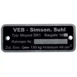 Adattábla, SIMSON SR1 PL