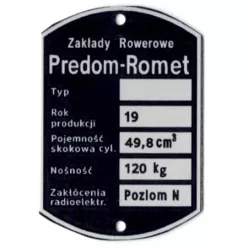 Adattábla, ROMET KOMAR 3 2352 PL