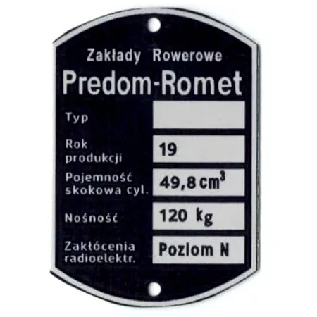 Adattábla, ROMET KOMAR 3 2352 PL