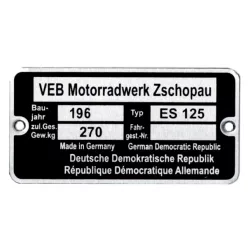 Adattábla, MZ ES 125 PL