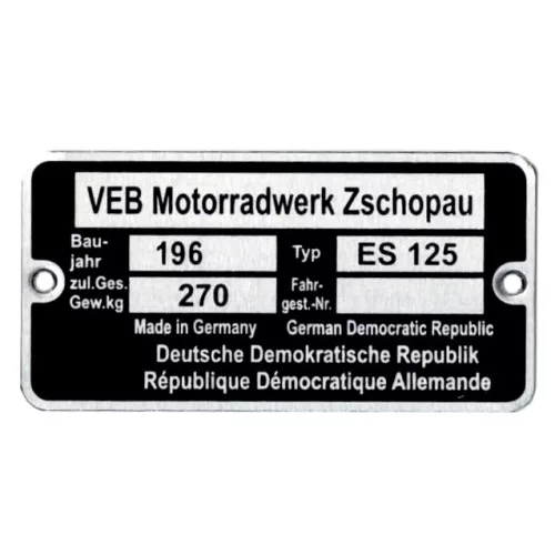 Adattábla, MZ ES 125 PL
