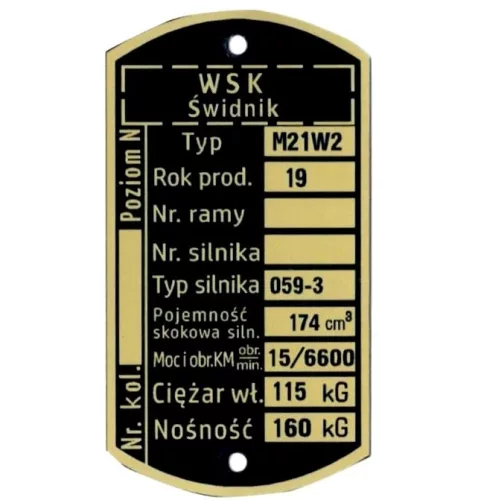 Adattábla, WSK 175 M21W2 DUDEK (059-3 ENGINE) PL