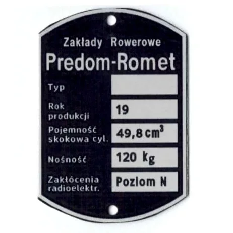 Adattábla, ROMET KOMAR 2330 PL