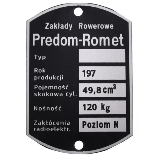 Adattábla, ROMET MOTORYNKA PONY 50, 1980-ig, PL