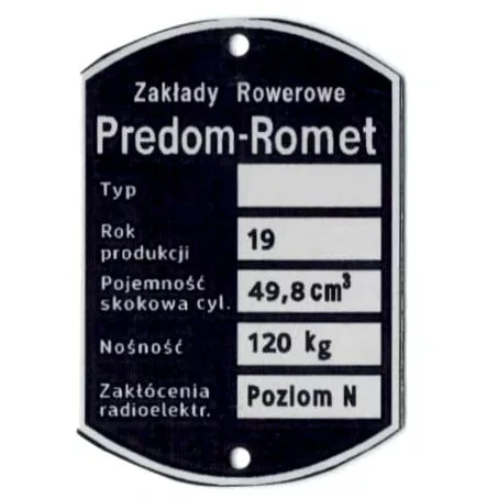 Adattábla, ROMET PREDOM PEGAZ 750 PL