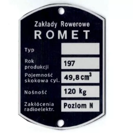 Adattábla, ROMET KOMAR SPORT 2361 PL