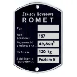Adattábla, ROMET KOMAR 2338 PL