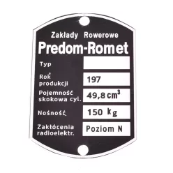 Adattábla, ROMET KOMAR 50-T-1 2370 PL