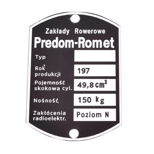 Adattábla, ROMET KOMAR 50-T-1 2370 PL