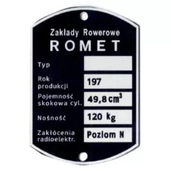 Adattábla, ROMET KOMAR 50 TS-1 2362 PL