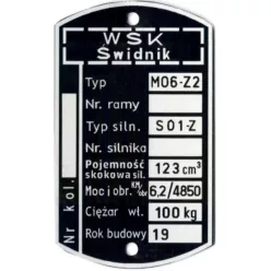Adattábla, WSK 125 M06-Z2 6,2 KM (S-01-Z ENGINE) PL