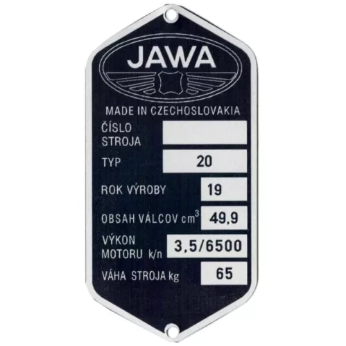 Adattábla, JAWA 50 TYPE 20, sötét logó, PL