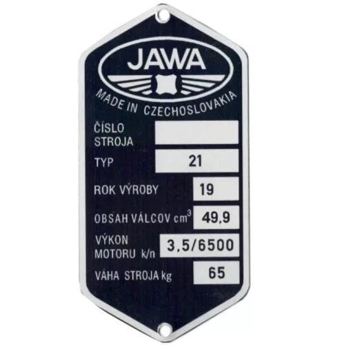 Adattábla, JAWA 50 TYPE 21 PL