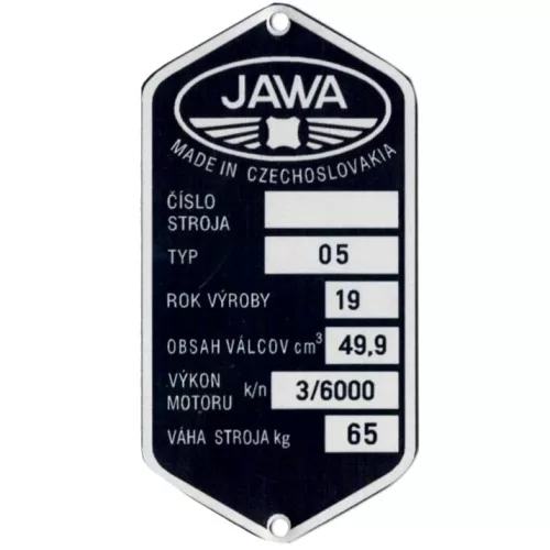 Adattábla, JAWA 50 TYPE 05 PL