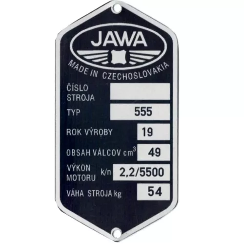 Adattábla, JAWA 50 TYPE 555 PL