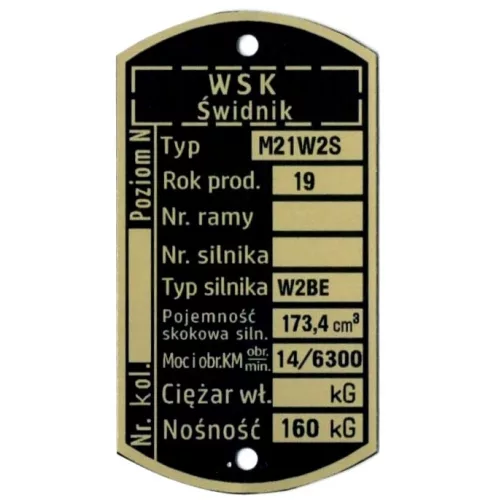 Adattábla, WSK 175 M21W2S2 (W2BE ENGINE) PL
