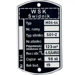 Adattábla, WSK 125 M06-64 (S01-Z ENGINE) PL