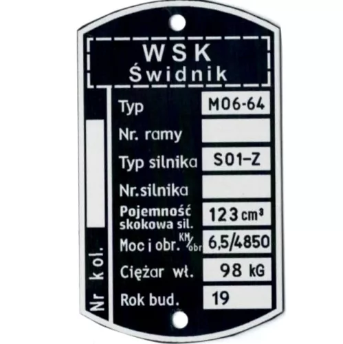 Adattábla, WSK 125 M06-64 (S01-Z ENGINE) PL