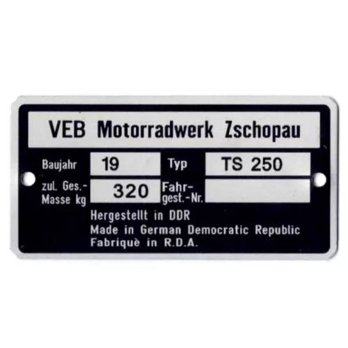 Adattábla, MZ TS 250 PL