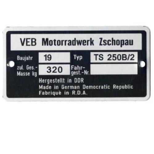 Adattábla, MZ TS 250B/2 PL