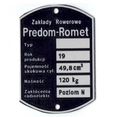 Adattábla, ROMET KOMAR 2350 PL