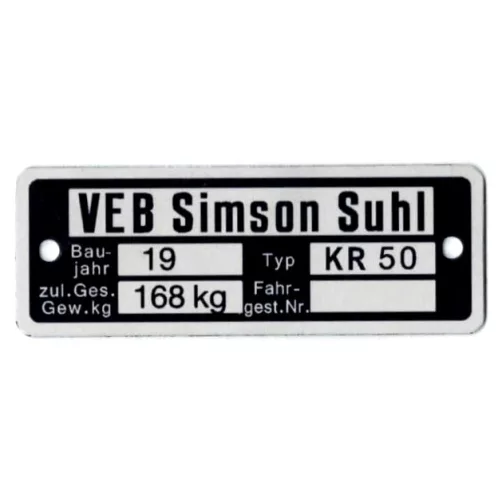 Adattábla, SIMSON KR50 PL