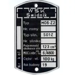 Adattábla, WSK 125 M06-Z2 (S01-Z ENGINE) PL