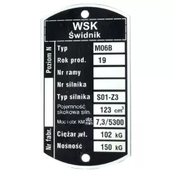 Adattábla, WSK 125 M06B (ENGINE S01-Z3) PL