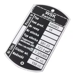 Adattábla, WSK 125 M06B3 (S01-Z3 ENGINE) PL