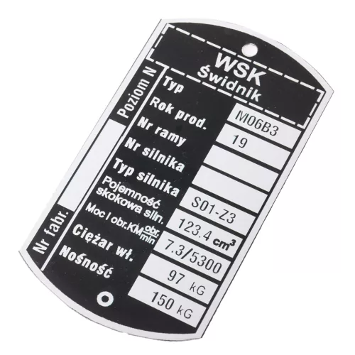 Adattábla, WSK 125 M06B3 (S01-Z3 ENGINE) PL