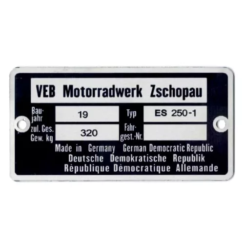 Adattábla, MZ ES 250-1 PL