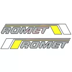   Benzin üzemanyagtartály (tank) matrica, szürke, sárga, fehér, ROMET, lengyel, szett