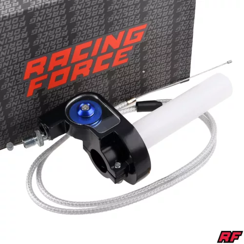 Gázmarkolat + ezüst bowden, RACING FORCE, univerzális, kék