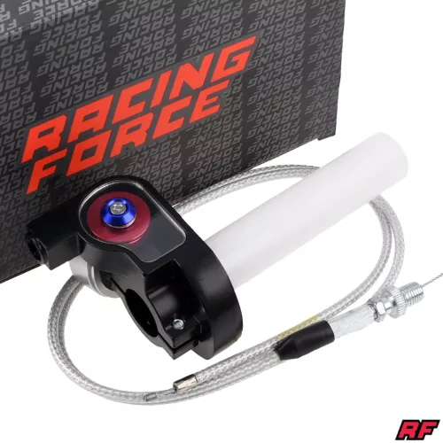 Gázmarkolat + ezüst bowden, RACING FORCE, univerzális, piros