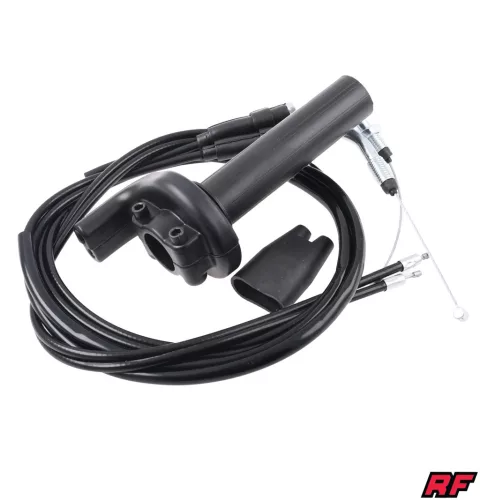 Gázmarkolat + fekete bowden, RACING FORCE, univerzális, két bowdenes, fekete