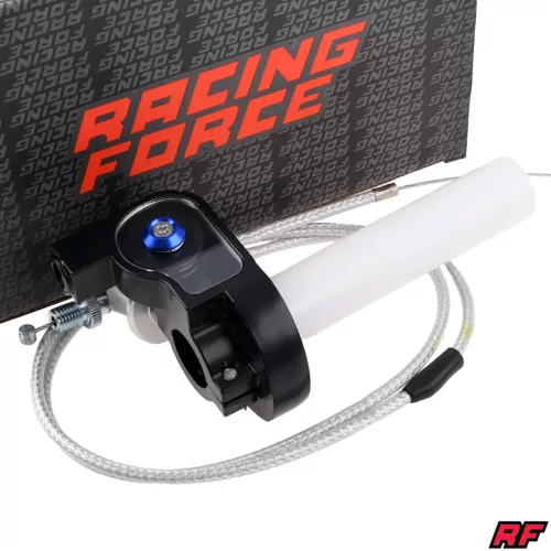 Gázmarkolat + ezüst bowden, RACING FORCE, univerzális, fekete