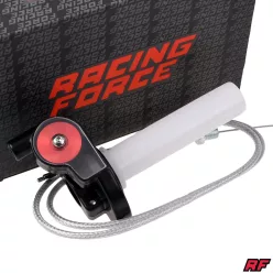   Gázmarkolat + ezüst bowden, RACING FORCE, univerzális, V2, piros